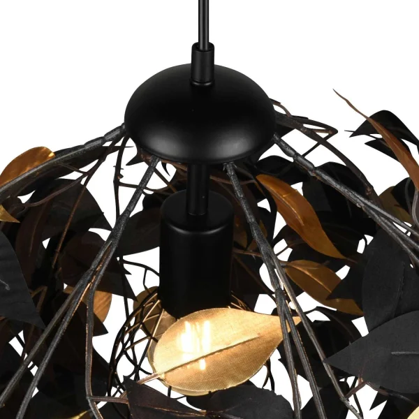 CANDEEIRO DE TECTO 1 LUZ Ø 38CM FOLHAS PRETAS