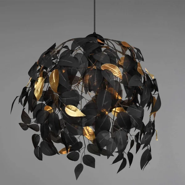 CANDEEIRO DE TECTO 1 LUZ Ø 38CM FOLHAS PRETAS