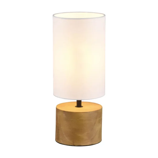 CANDEEIRO DE MESA SIGRID Ø 12CM MADEIRA NATURAL ABAJUR BRANCO