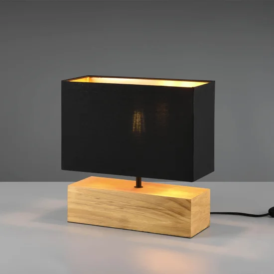 CANDEEIRO DE MESA SIGRID MADEIRA NATURAL ABAJUR PRETO E27