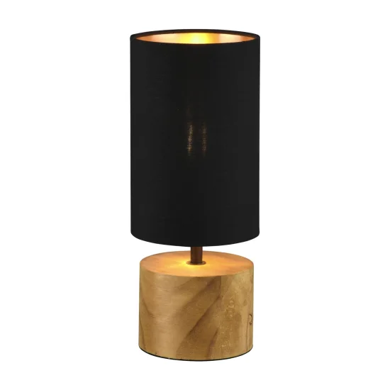 CANDEEIRO DE MESA SIGRID Ø 12CM MADEIRA NATURAL ABAJUR PRETO