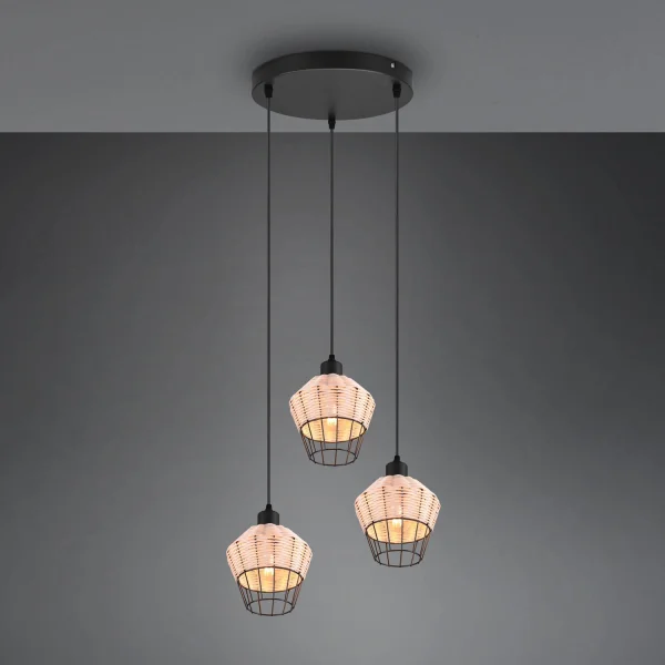 CANDEEIRO DE TECTO 3 LUZES RATTAN NATURAL GALADRIEL
