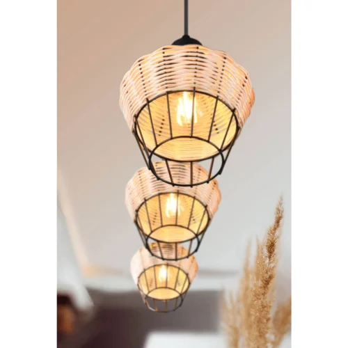 CANDEEIRO DE TECTO 3 LUZES RATTAN NATURAL GALADRIEL