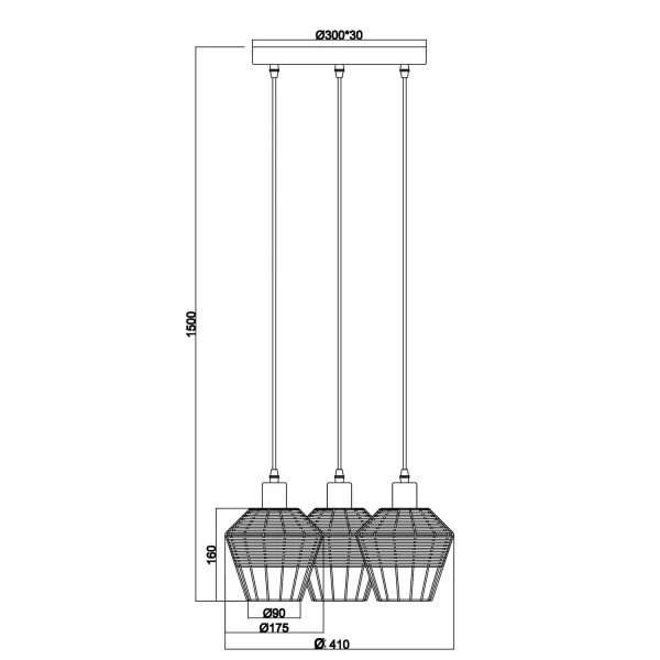 CANDEEIRO DE TECTO 3 LUZES RATTAN NATURAL GALADRIEL