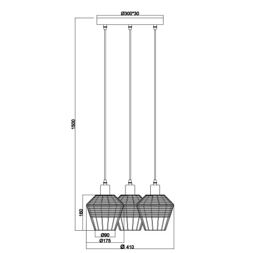 CANDEEIRO DE TECTO 3 LUZES RATTAN NATURAL GALADRIEL