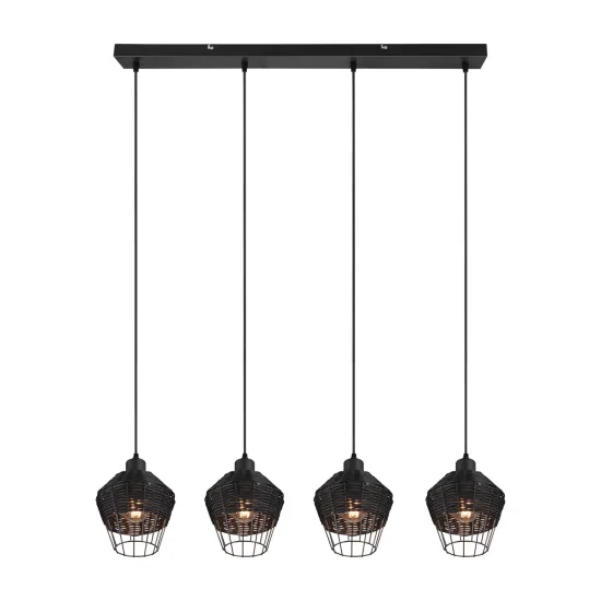 CANDEEIRO DE TECTO 4 LUZES RATTAN PRETO GALADRIEL