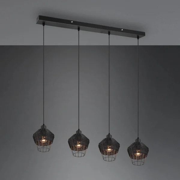 CANDEEIRO DE TECTO 4 LUZES RATTAN PRETO GALADRIEL