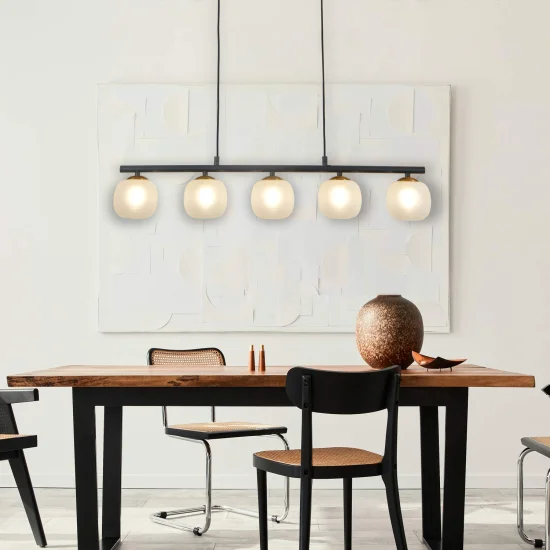 CANDEEIRO DE TECTO 5 LUZES DE FERRO PRETO COM ABAJUR BRANCO NICOLETTA