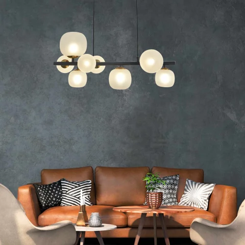 CANDEEIRO DE TECTO 8 LUZES DE FERRO PRETO COM ABAJUR BRANCO NICOLETTA