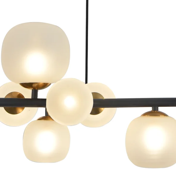 CANDEEIRO DE TECTO 8 LUZES DE FERRO PRETO COM ABAJUR BRANCO NICOLETTA