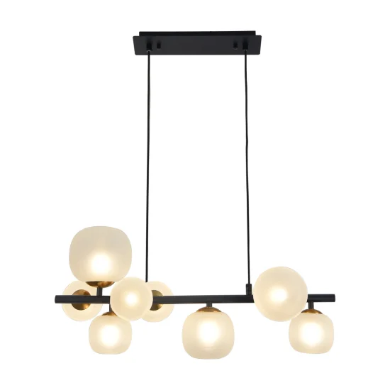 CANDEEIRO DE TECTO 8 LUZES DE FERRO PRETO COM ABAJUR BRANCO NICOLETTA 2