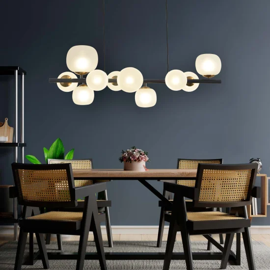 CANDEEIRO DE TECTO 10 CANDEEIROS DE FERRO PRETO COM ABAJUR BRANCO NICOLETTA