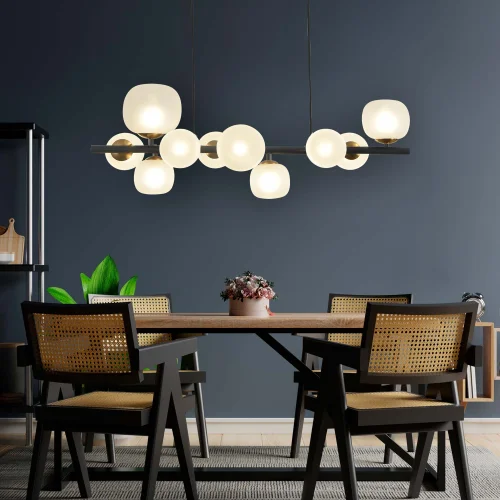 CANDEEIRO DE TECTO 10 CANDEEIROS DE FERRO PRETO COM ABAJUR BRANCO NICOLETTA