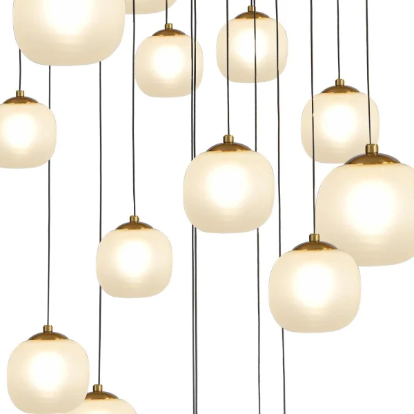 CANDEEIRO DE TECTO 16 LUZES DE FERRO PRETO/BRONZE ABAJUR BRANCO NICOLETTA