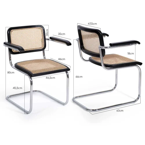 CADEIRA WEBSTER COM APOIOS DE BRAÇO PRETO RATTAN NATURAL