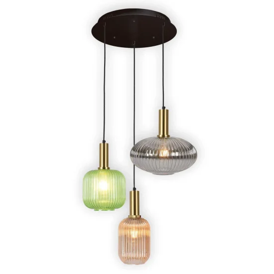CANDEEIRO DE TECTO 3 LUZES COM ABAJURES COMBINADAS Ø40 E27 SHELBY 2
