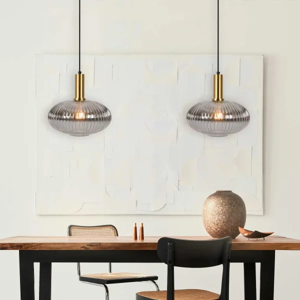 CANDEEIRO DE TECTO 1 LUZ COM ABAJUR FUMADO Ø30 E27 SHELBY