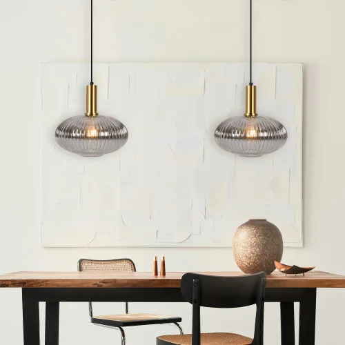 CANDEEIRO DE TECTO 1 LUZ COM ABAJUR FUMADO Ø30 E27 SHELBY