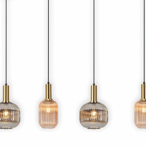 CANDEEIRO DE TECTO 4 LUZES ABAJURES COMBINADAS ÂMBAR/FUMO E27 SHELBY