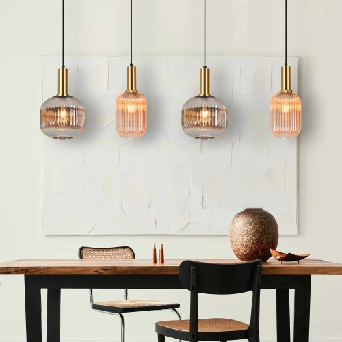 CANDEEIRO DE TECTO 4 LUZES ABAJURES COMBINADAS ÂMBAR/FUMO E27 SHELBY