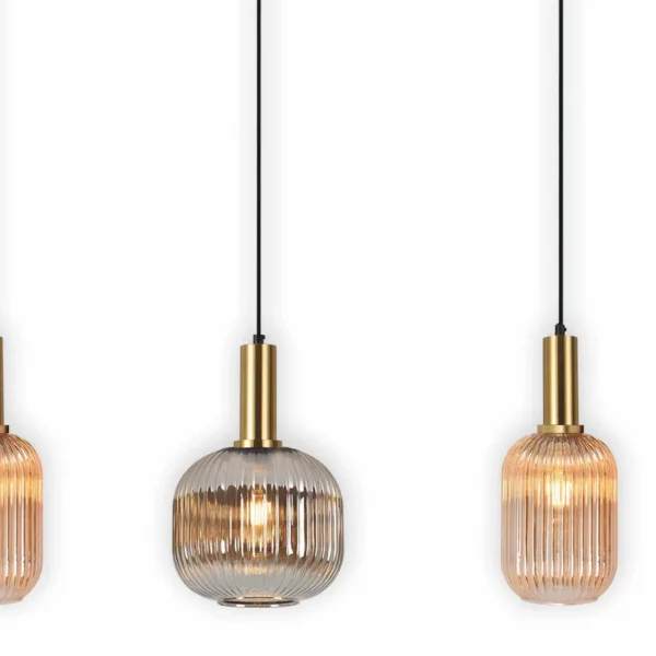 CANDEEIRO DE TECTO 4 LUZES ABAJURES COMBINADAS ÂMBAR/FUMO E27 SHELBY