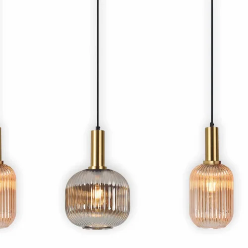 CANDEEIRO DE TECTO 4 LUZES ABAJURES COMBINADAS ÂMBAR/FUMO E27 SHELBY