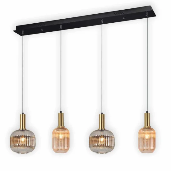 CANDEEIRO DE TECTO 4 LUZES ABAJURES COMBINADAS ÂMBAR/FUMO E27 SHELBY 2
