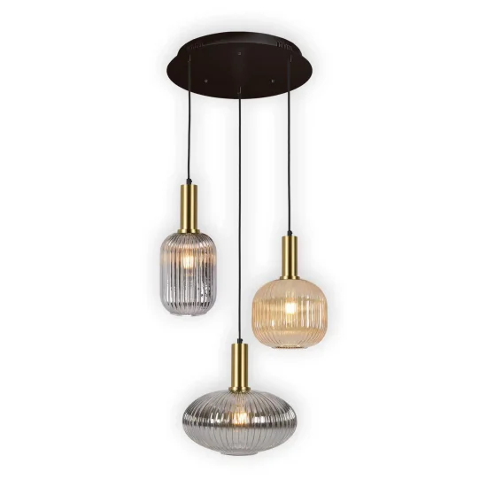 CANDEEIRO DE TECTO 3 LUZES ABAJURES COMBINADAS ÂMBAR/FUMO Ø40 E27 SHELBY 2