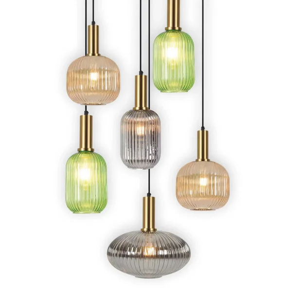 CANDEEIRO DE TECTO 6 LUZES ABAJURES COMBINADAS Ø70 E27 SHELBY