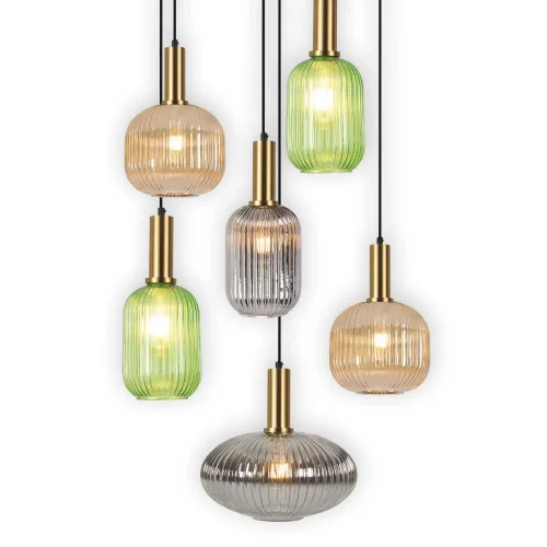 CANDEEIRO DE TECTO 6 LUZES ABAJURES COMBINADAS Ø70 E27 SHELBY