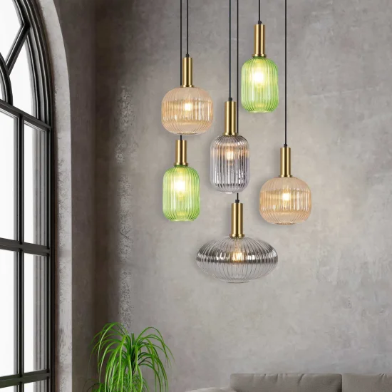 CANDEEIRO DE TECTO 6 LUZES ABAJURES COMBINADAS Ø70 E27 SHELBY
