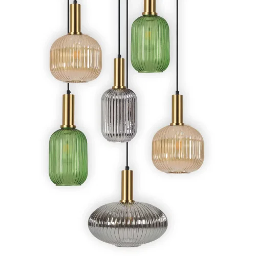 CANDEEIRO DE TECTO 6 LUZES ABAJURES COMBINADAS Ø70 E27 SHELBY