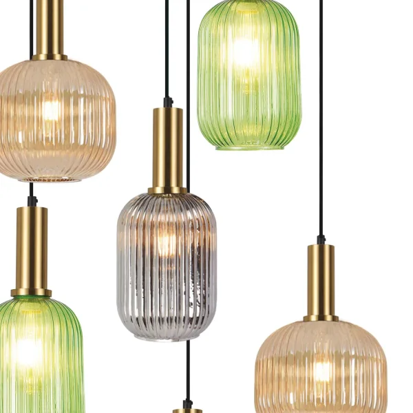 CANDEEIRO DE TECTO 6 LUZES ABAJURES COMBINADAS Ø70 E27 SHELBY