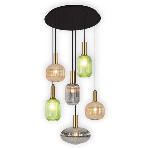 CANDEEIRO DE TECTO 6 LUZES ABAJURES COMBINADAS Ø70 E27 SHELBY