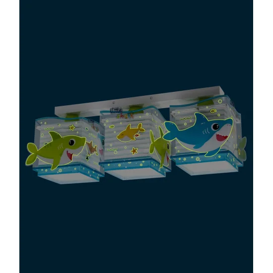 LÂMPADA DE TECTO INFANTIL 3 LUZES LITTLE SHARK E27 2