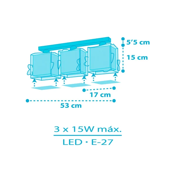 LÂMPADA DE TECTO INFANTIL 3 LUZES LITTLE SHARK E27