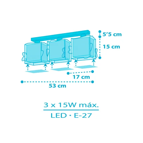 LÂMPADA DE TECTO INFANTIL 3 LUZES LITTLE SHARK E27