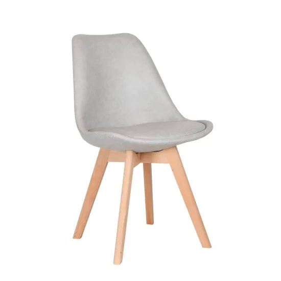 CADEIRA TOWER KARLSKRONA PU CINZA CLARO PERNAS DE COR FAIA 2