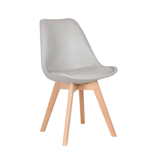 CADEIRA TORRE KARLSKRONA CINZA CLARO BASE DE FAIA DE PU