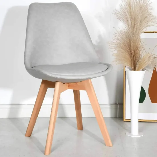 CADEIRA TOWER KARLSKRONA PU CINZA CLARO PERNAS DE COR FAIA