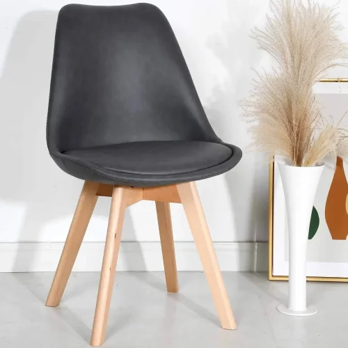 CADEIRA TOWER KARLSKRONA PU CINZA MARENGO PERNAS COR DE FAIA