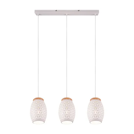 CANDEEIRO PENDENTE 3 LUZES EM METAL BRANCO E27 BIRKITA