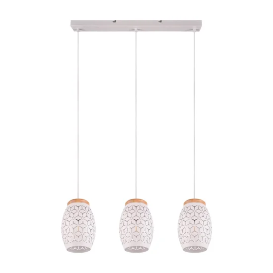 CANDEEIRO PENDENTE 3 LUZES EM METAL BRANCO E27 BIRKITA 2
