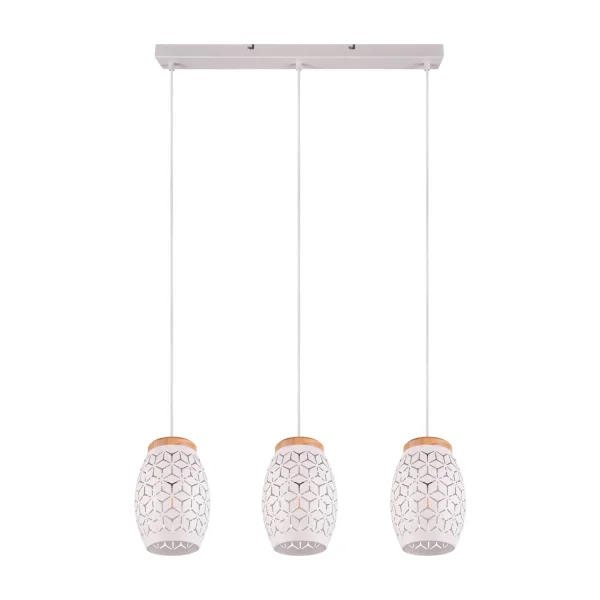 CANDEEIRO PENDENTE 3 LUZES EM METAL BRANCO E27 BIRKITA