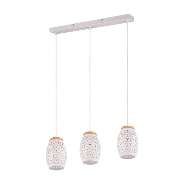 CANDEEIRO PENDENTE 3 LUZES EM METAL BRANCO E27 BIRKITA