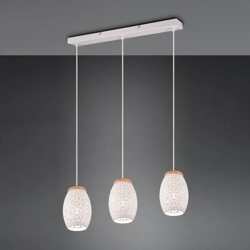 CANDEEIRO PENDENTE 3 LUZES EM METAL BRANCO E27 BIRKITA