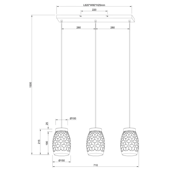 SUSPENSÃO DE TETO 3 LUZES METAL CAFÉ E27 BIRKITA
