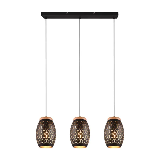 CANDEEIRO PENDENTE DE TETO 3 LUZES METAL PRETO E27 BIRKITA 2