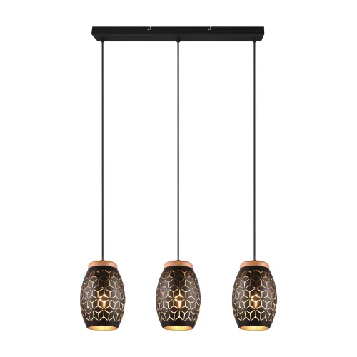 CANDEEIRO PENDENTE DE TETO 3 LUZES METAL PRETO E27 BIRKITA