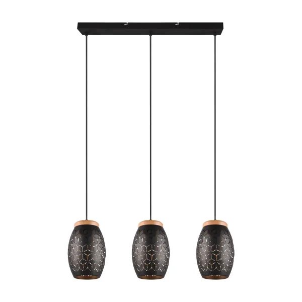 CANDEEIRO PENDENTE DE TETO 3 LUZES METAL PRETO E27 BIRKITA